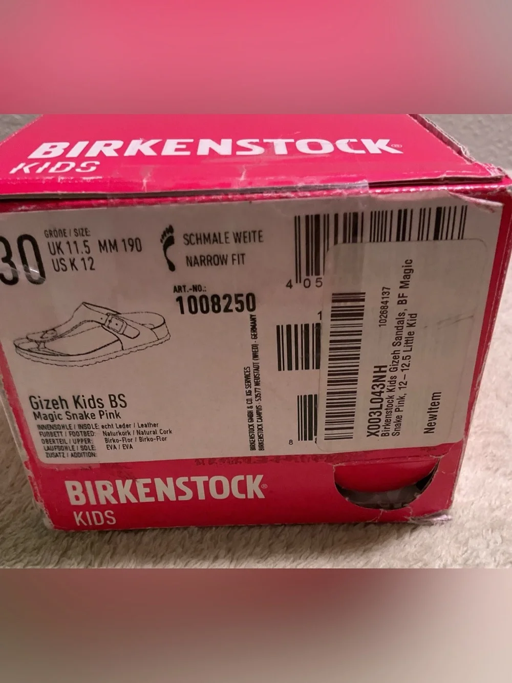 Birkenstock Kids Gizeh “Magic Snake Pink” Size 12C/K New w/ damaged Box #149